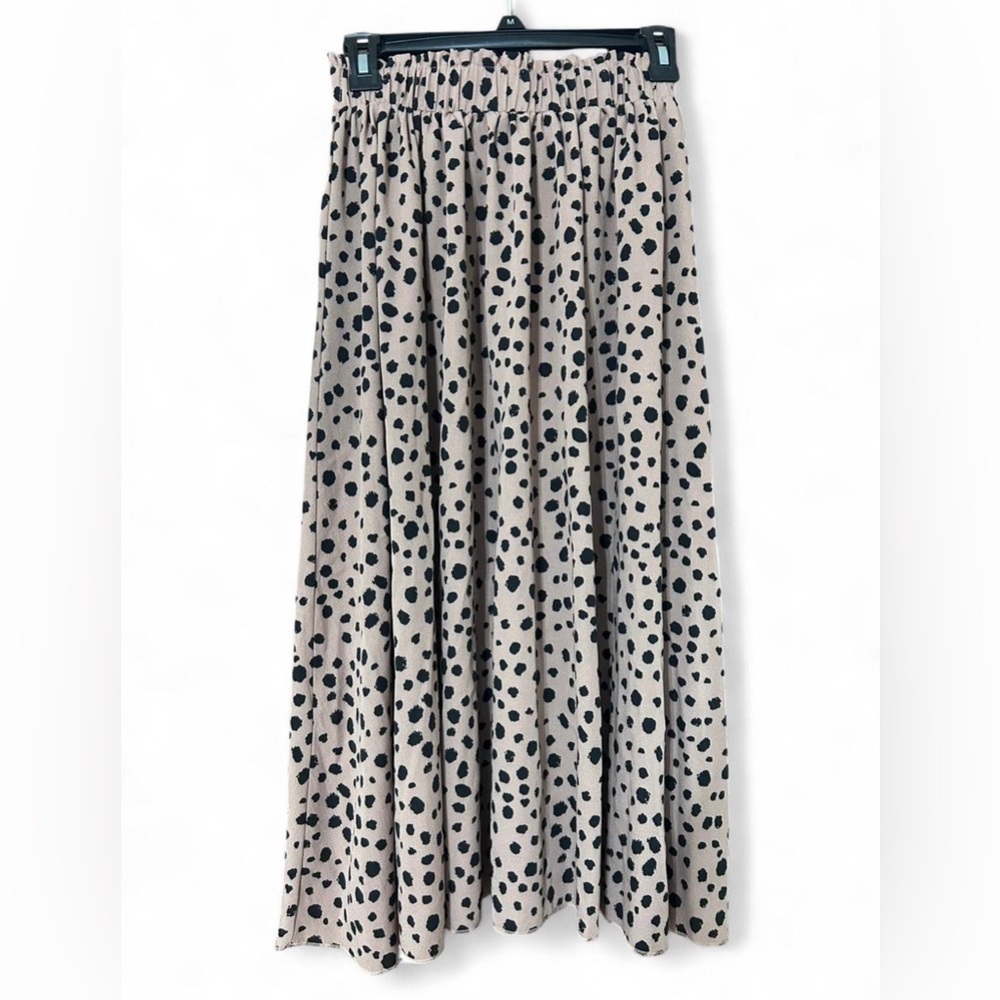 SHEIN Mocha Brown Dalmatian Spot Print Pleated Midi Skirt – Women’s Medium